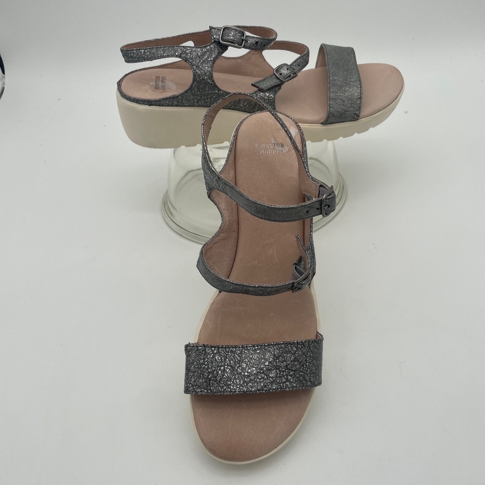 Johnston‎ Murphy Slate Metallic Platform Sandal Size 11 Open Toe Buckle